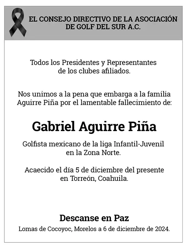 Nos unimos a la pena que embarga a la familia Aguirre Piña